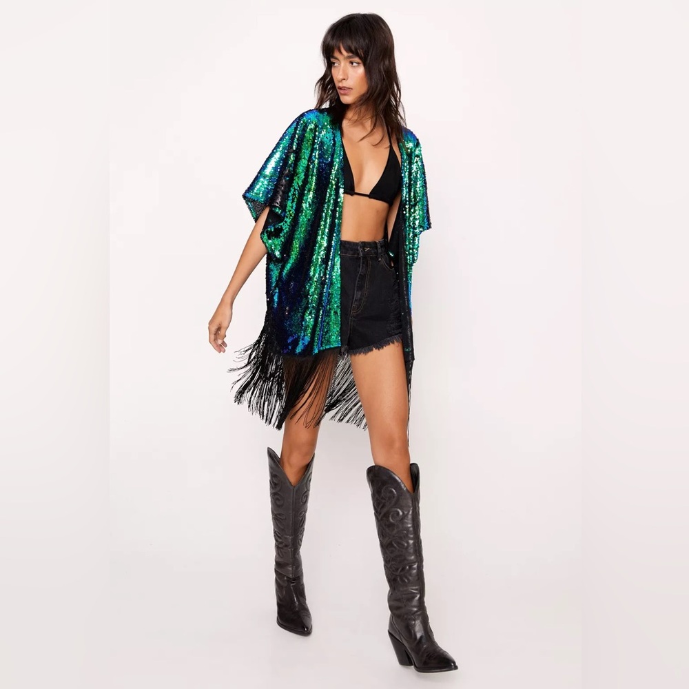 Nasty gal sequin fringe kimono
